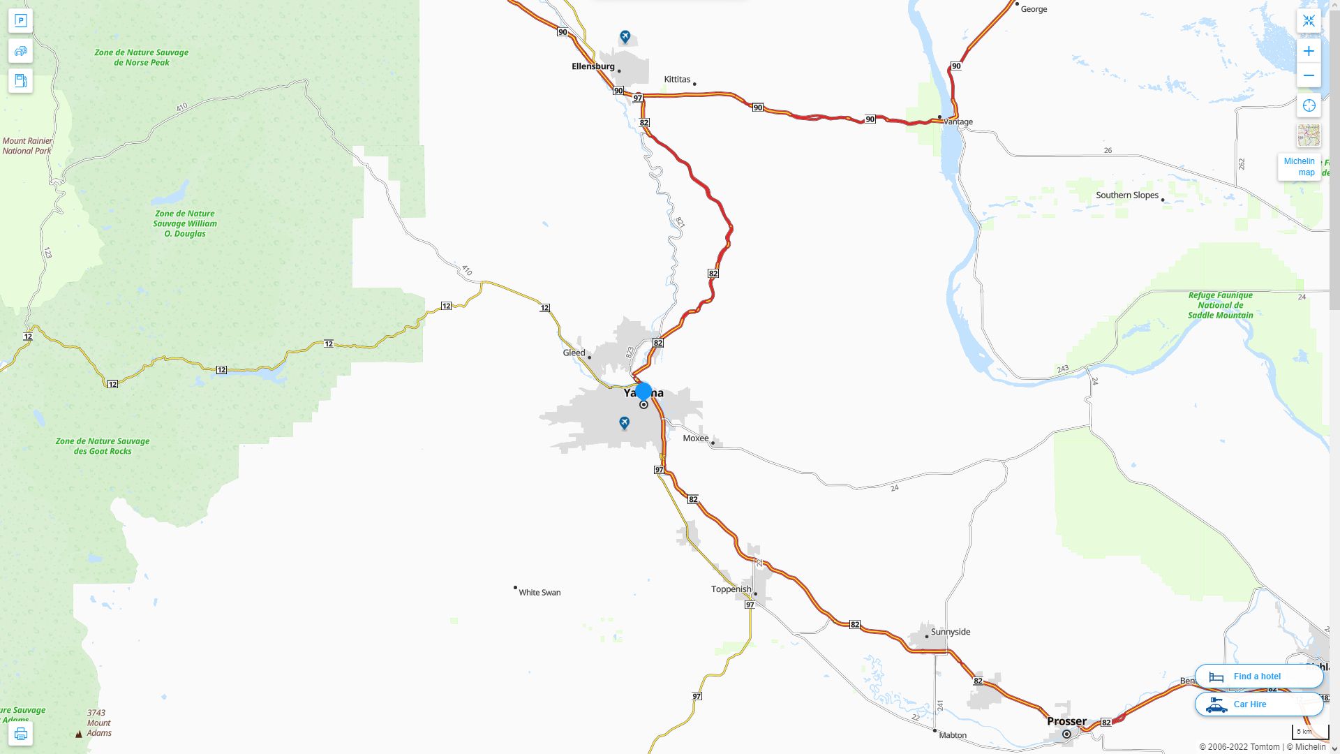 Yakima Washington Highway and Road Map
